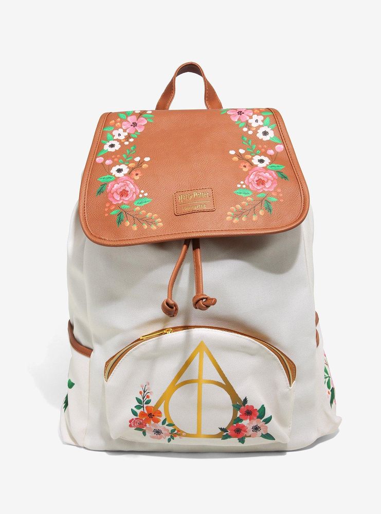 Loungefly Harry Potter Floral Deathly Hallows Slouch Backpack