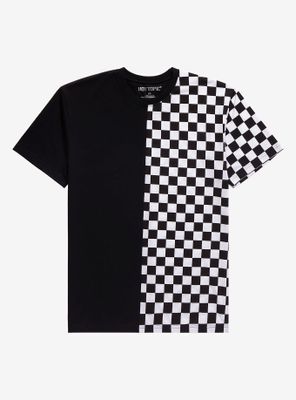Black & White Checkered Split T-Shirt