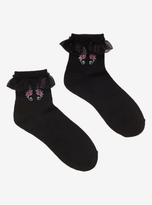Black Fairy Wings Lace Ankle Socks