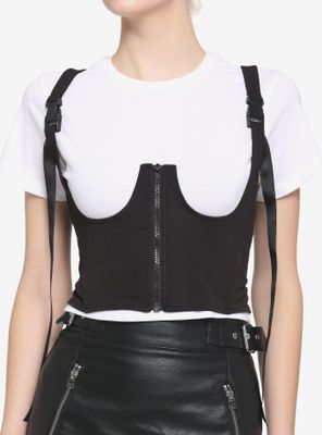 Black Underbust Corset Girls Crop T-Shirt