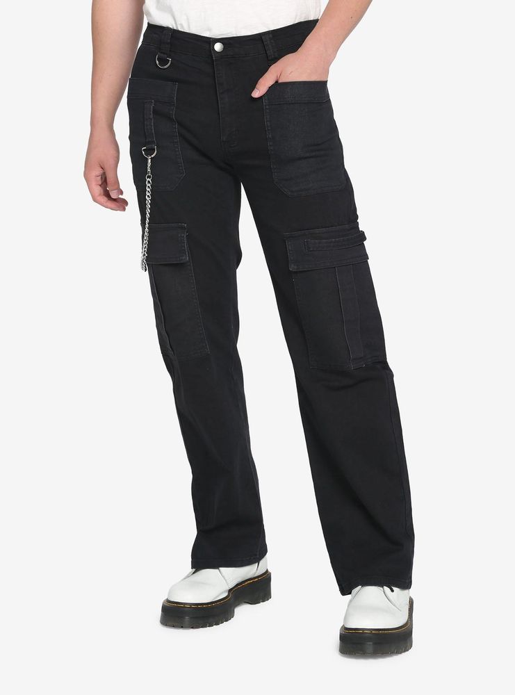 Black Side Chain Carpenter Pants