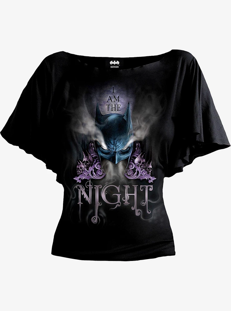 DC Comics Batman I Am The Night Boat Neck Bat Sleeve Top