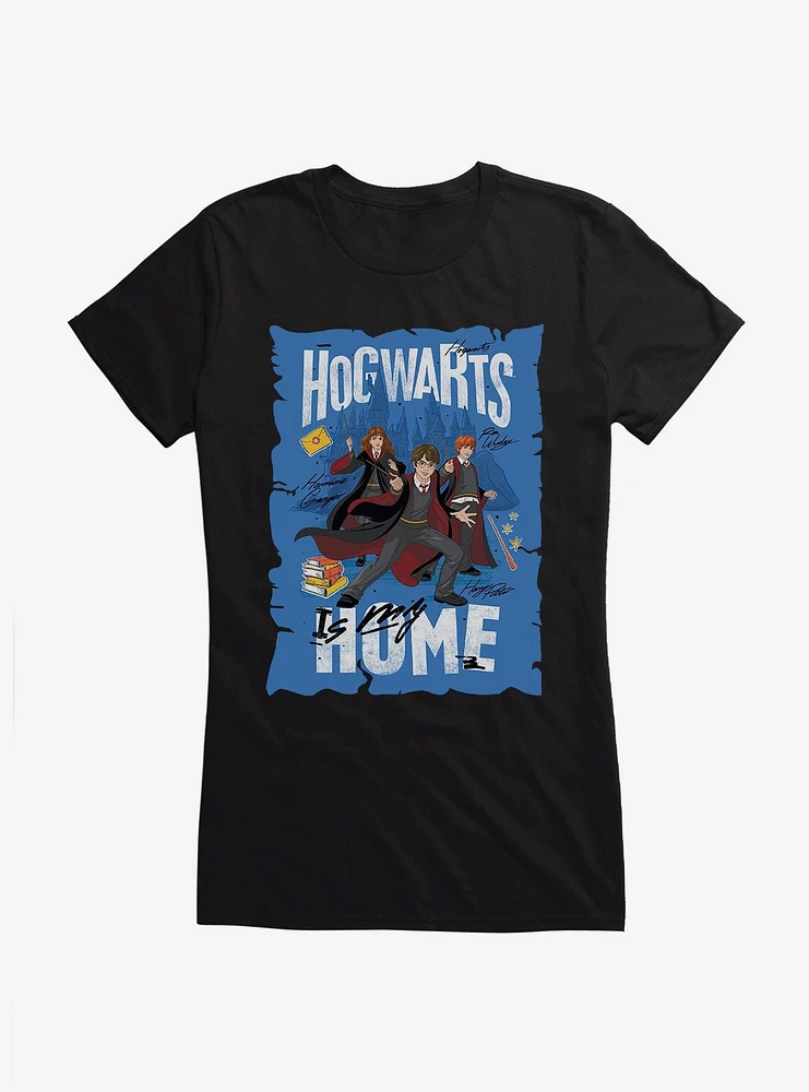 Harry Potter Hogwarts Is My Home Blue Art Girls T-Shirt