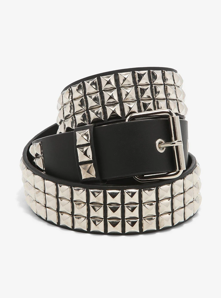Three Row Pyramid Stud Belt Plus
