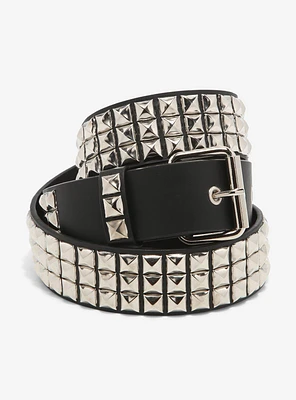 Three Row Pyramid Stud Belt Plus