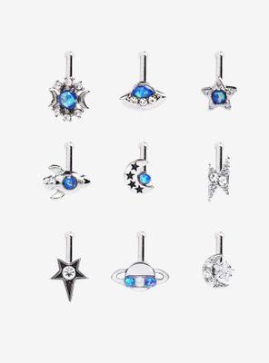 Steel Silver Planetary Blue Nose Stud 9 Pack