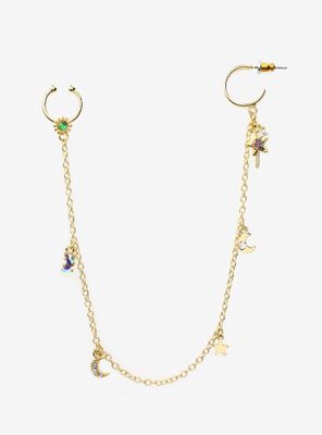 Steel Gold Celestial Earring Chain with Faux Nose Cuff