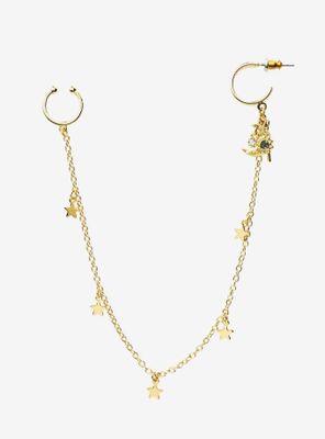 Steel Gold Celestial Star Earring Chain with Faux Nose Cuff