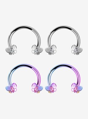 Steel Silver & Multicolored Crystal Butterfly Circular Barbell 4 Pack