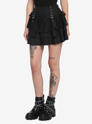 Black Buckle Tiered Skirt