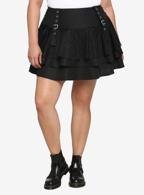 Black Buckle Tiered Skirt Plus
