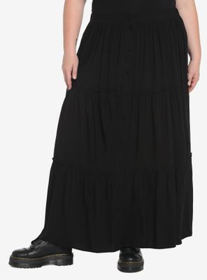Black Tiered Button-Down Maxi Skirt Plus