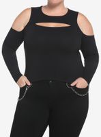 Black Cutout Cold Shoulder Girls Long-Sleeve Top Plus