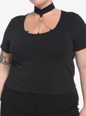 Black O-Ring Choker Crop Girls T-Shirt Plus