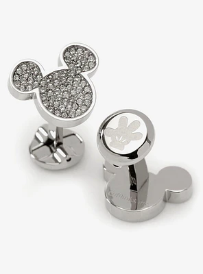 Disney Mickey Mouse Stainless Steel White Pave Crystal Mickey Mouse Cufflinks