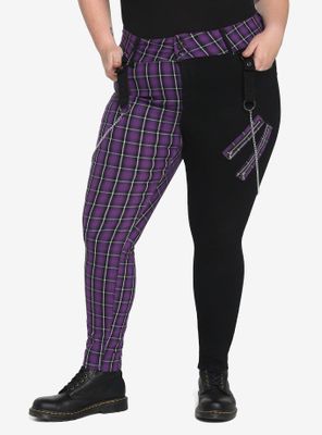 Black & Purple Plaid Split Super Skinny Jeans Plus