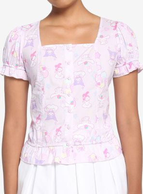 Hello Kitty And Friends Pastel Ruffle Girls Button-Up Top