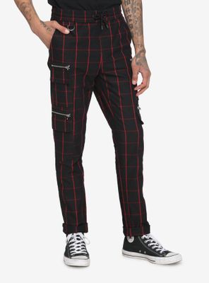 Black & Red Grid Jogger Pants