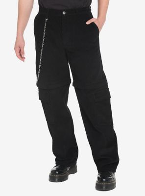 Black Corduroy Zip-Off Carpenter Pants