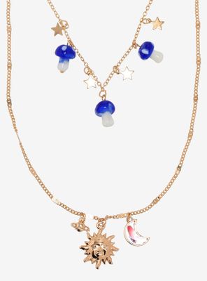 Celestial Blue Mushroom Necklace Set