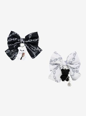 Black & White Bear Chain Contrast Hair Bow Set