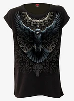 Raven Skull Turnup Sleeve Loose Fit Tee