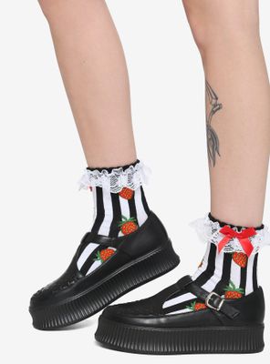 Strawberry Stripe Ruffle Ankle Socks