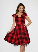 Red Plaid Cap Sleeve Swing Dress