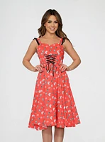 Red Skulls Lace Up Front Dress