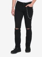 Black Destructed Skinny Jeans With Side Chain