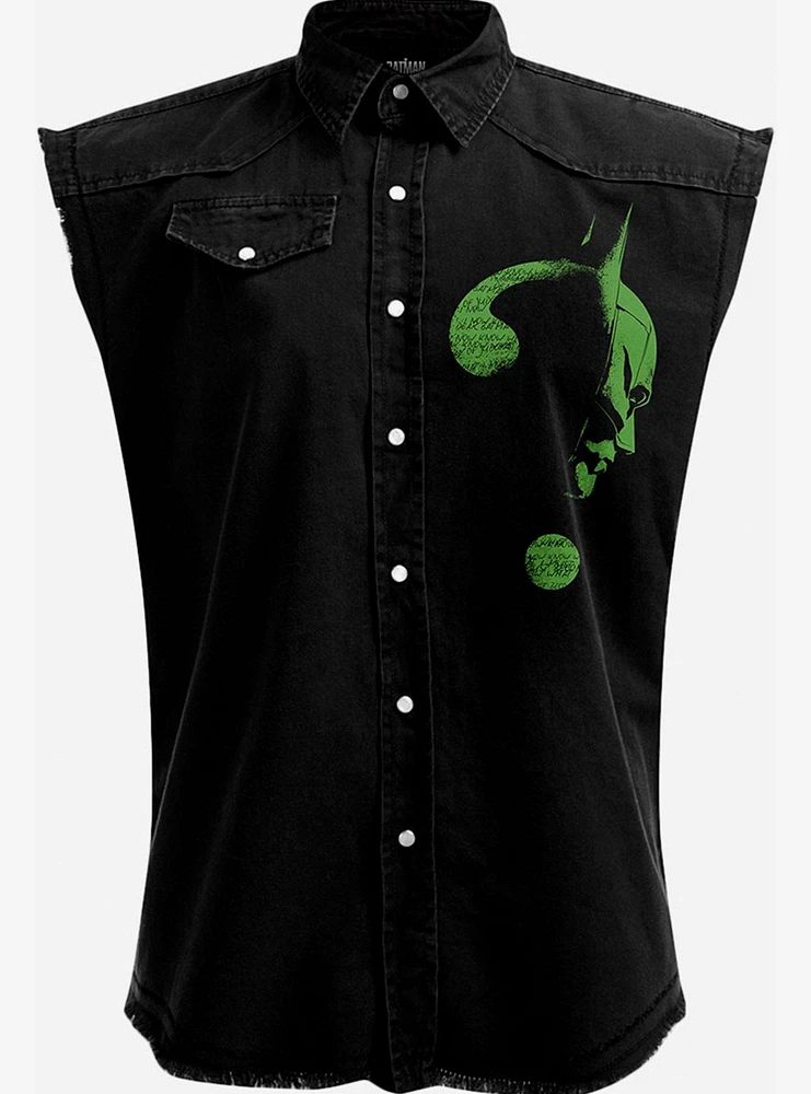 DC Comics The Batman Riddler Glow Dark Sleeveless Woven Button-Up