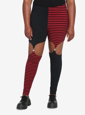 Black & Red Split Garter Leggings Plus