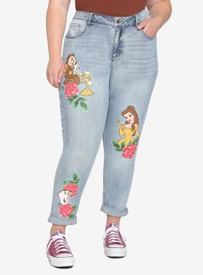 Disney Beauty And The Beast Roses Mom Jeans Plus
