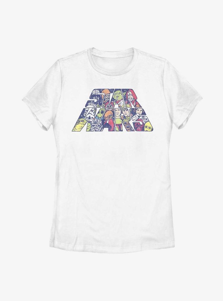 Star Wars Title Fill Characters Womens T-Shirt