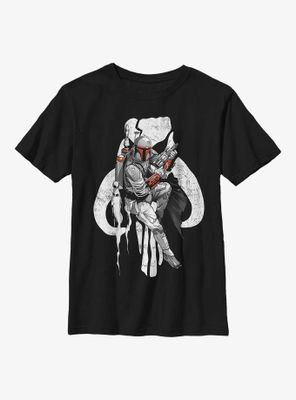 Star Wars Mandalorian Bounty Hunter Skull Boba Fett Youth T-Shirt
