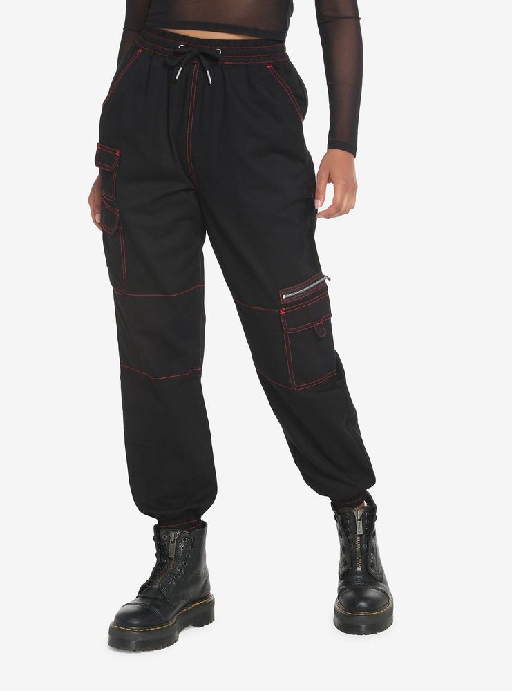 Hot Topic Black & Red Cargo Jogger Pants