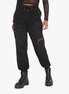 Black & Red Cargo Jogger Pants