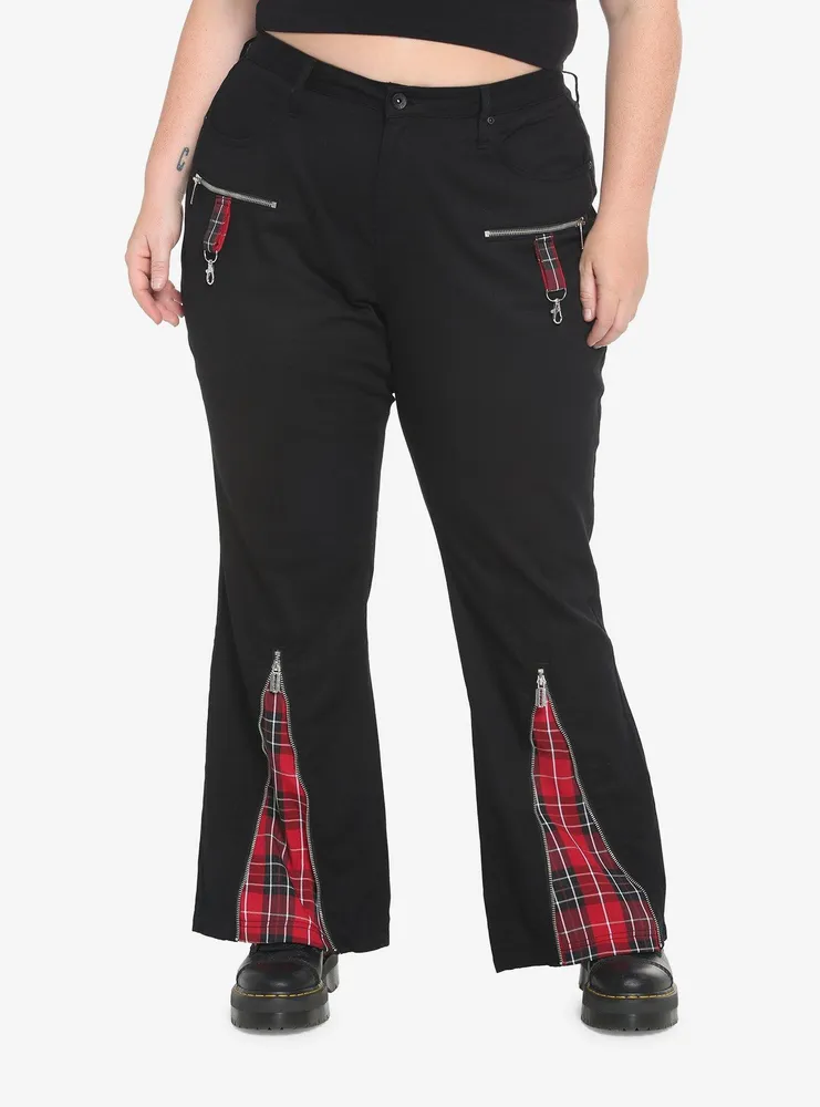 Social Collision Black Grommet Strap Zipper Flare Pants