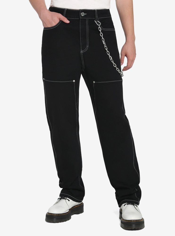 Hot Topic Black & White Contrast Stitch Side Chain Carpenter Pants