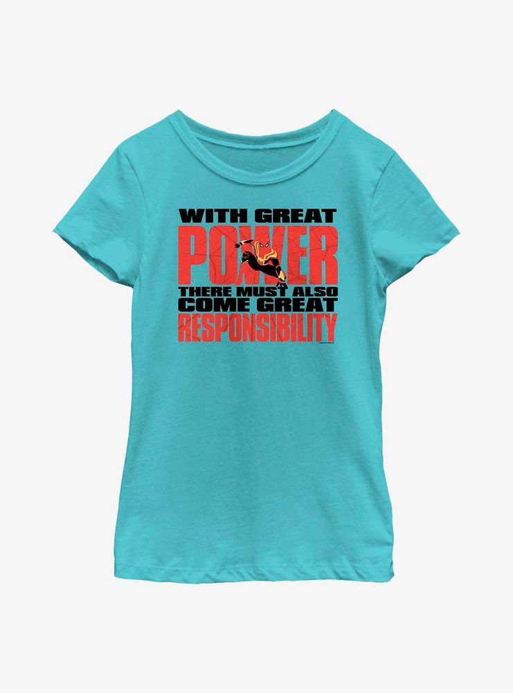 Marvel Spider-Man Great Responsibility Stack Youth Girls T-Shirt