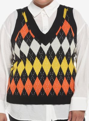 Orange Argyle Halloween Girls Crop Sweater Vest Plus