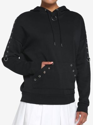 Black Grommet Oversized Girls Hoodie