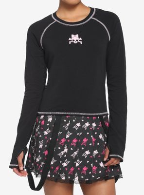 Pink Skull & Crossbones Crop Girls Long-Sleeve Raglan T-Shirt