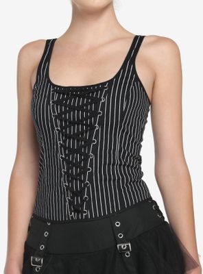 Black & White Pinstripe Lace-Up Corset Top