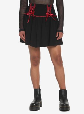 Black & Red Lace-Up Skirt