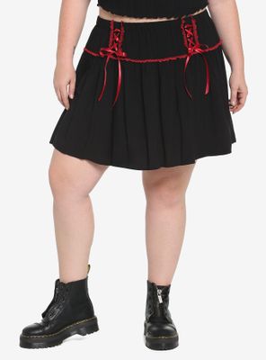 Black & Red Lace-Up Skirt Plus