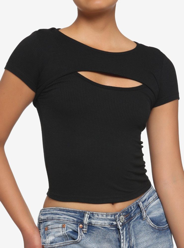 Hot Topic Black Twofer Cutout Girls Top | Alexandria Mall