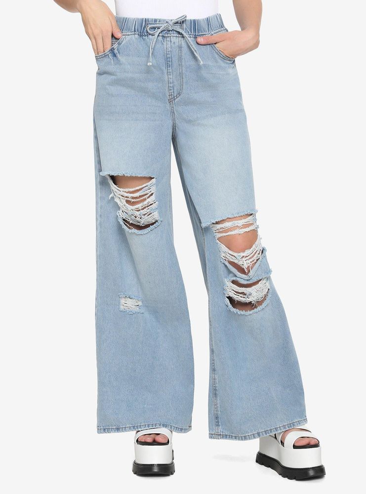 Destructed Wide Leg Denim Jeans