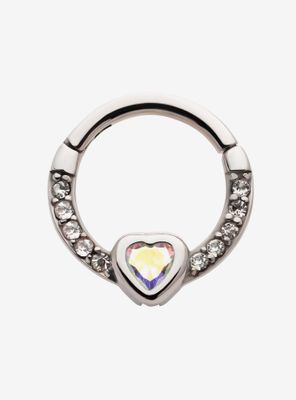 16G Steel Silver CZ Heart Hinged Clicker