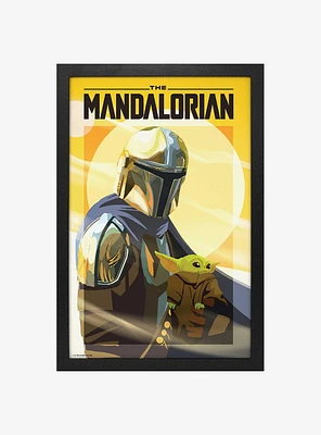 Star Wars The Mandalorian With Child Yellow Framed Wood Wall Art